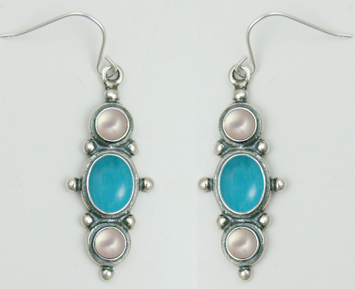 Sterling Silver Drop Dangle Earrings With Turquoise And Cultured Freshwater Pearl